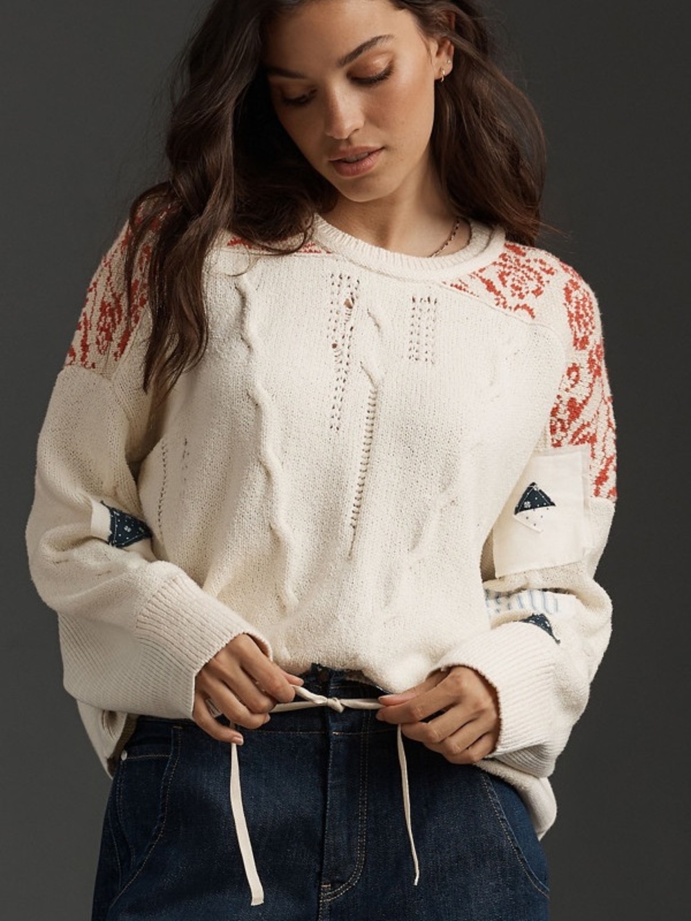 Pilcro Cream Sweater with Patch Details